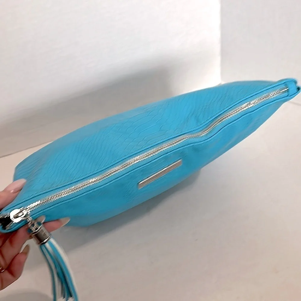 Vibrant Blue Rodan + Fields snake print Cosmetic Bag with Decorative Tassel